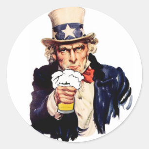 Drinking Uncle Sam Classic Round Sticker