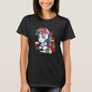 Drinking Wine Girls Women Wine Drunken Unicorn T-Shirt