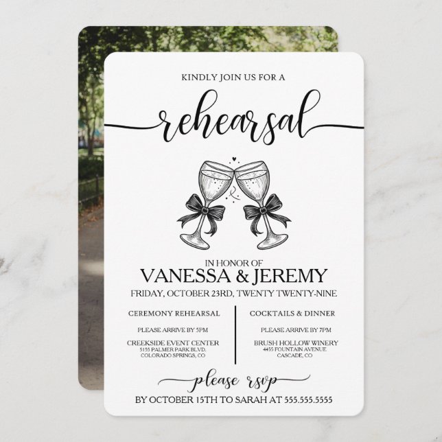 Drinks and Bows Rehearsal Dinner Invitation (Front/Back)