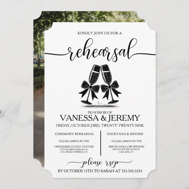 Drinks and Bows Rehearsal Dinner Invitation (Front/Back)