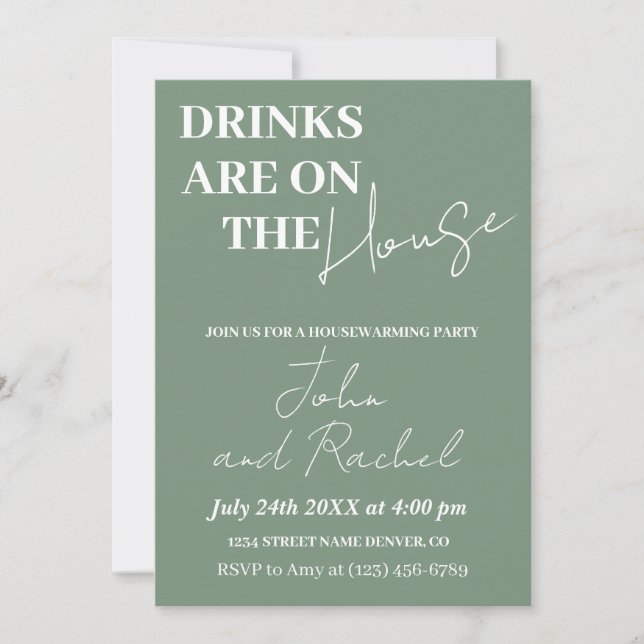 Drinks are on the house housewarming add photo invitation (Front)