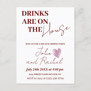 Drinks are on the house housewarming party rustic  postcard