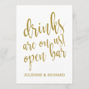 Drinks are on us! Affordable Wedding Bar Sign Invitation