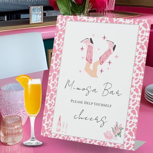 Drinks Bar Cowboy Boots & Bubbly Bridal Shower  Pedestal Sign (Creator Uploaded)