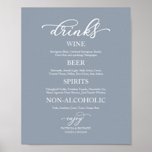 Drinks Bar Elegant Dusty Blue Wedding Sign