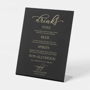 Drinks Bar Gold Script Black Wedding Sign