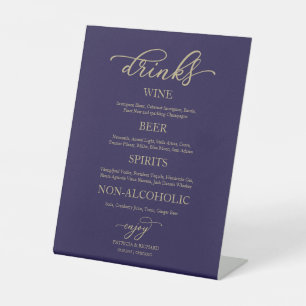 Drinks Bar Gold Script Navy Blue Wedding Sign