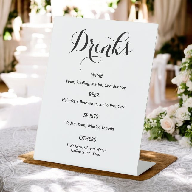 Drinks Bar Menu Black White Wedding  Pedestal Sign (Creator Uploaded)