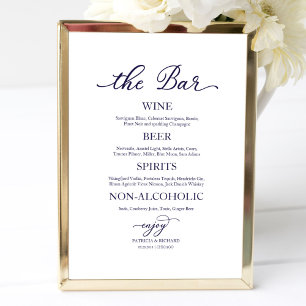 Drinks Bar Navy Blue Calligraphy Wedding Sign