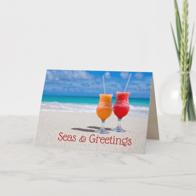 Drinks Beach Christmas Seas n Greetings Folded Card (Front)