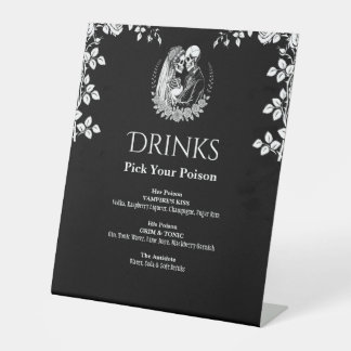 Drinks Black Elegant Gothic Skeleton Wedding Pedestal Sign