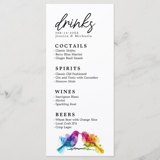 🌈 Drinks card Rainbow Lovebirds Collection (Front)