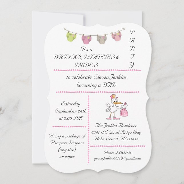 Drinks, Diapers & Dudes - Invitation (Front)