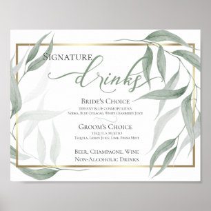 Drinks Dusty Green Woodland Watercolor Foliage Poster