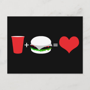 drinks + hamburgers = love postcard