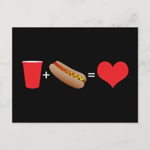 drinks + hot dogs = love postcard