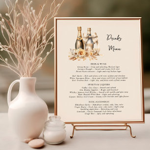 Drinks Menu Bottles and Flowers Neutral Wedding Poster