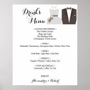 Drinks Menu Bride & Groom Bridal Wedding Poster