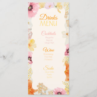 Drinks Menu Floral Pastel Orange, Pink & Yellow