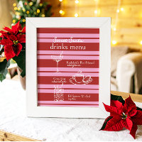 Drinks Menu Secret Santa Cabana Pink Stripe Preppy