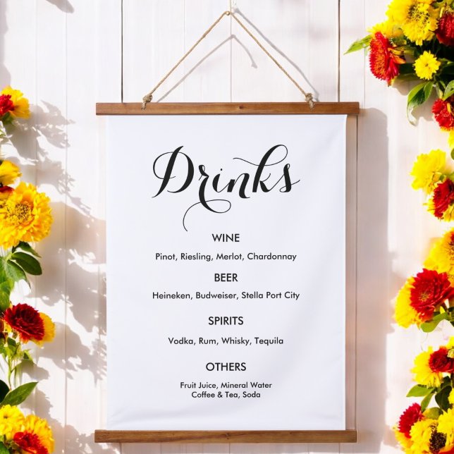 Drinks Menu Wedding Black White  Hanging Tapestry (Creator Uploaded)