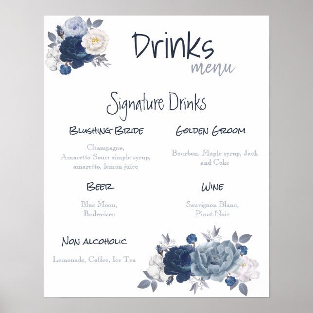 Drinks Menu Wedding Poster (Front)