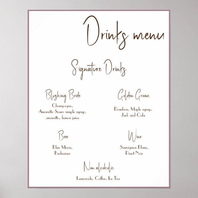 Drinks Menu Wedding Poster (Front)