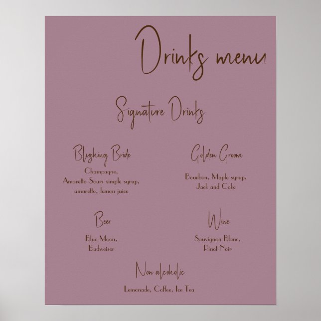 Drinks Menu Wedding Poster (Front)