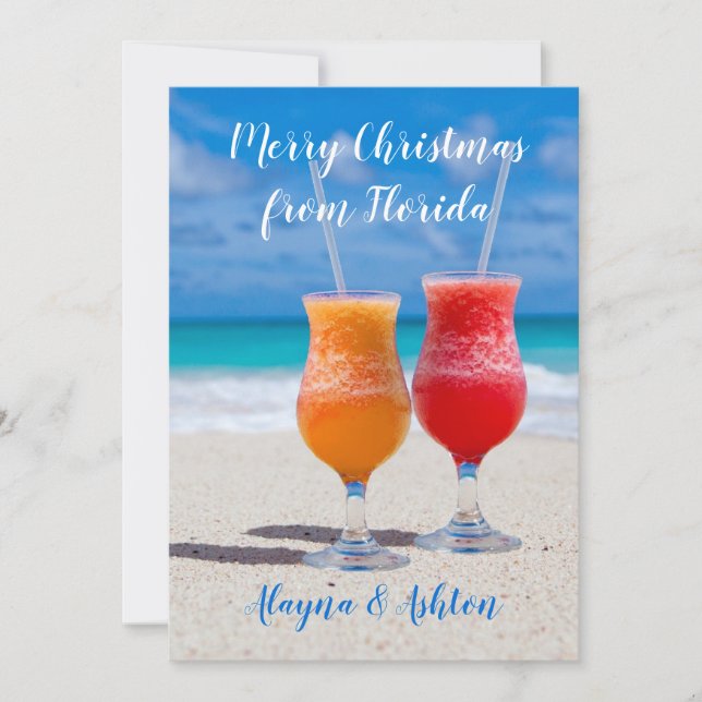 Drinks on Beach Florida Christmas Flat Greeting Holiday Card (Front)