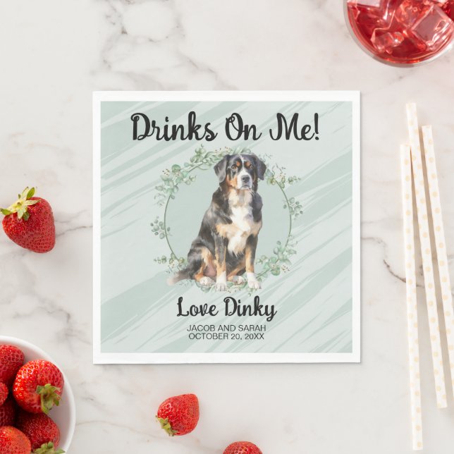 Drinks on Me! Bernese Mountain Dog Pet Wedding Napkin (Insitu)
