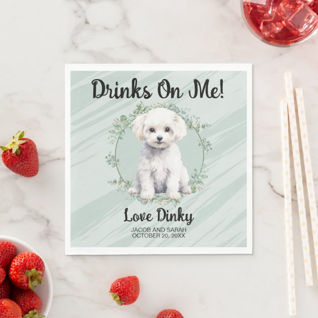 Drinks on Me! Bichon Frise Pet Wedding Napkin (Insitu)