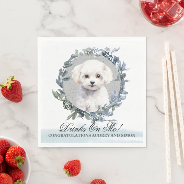 Drinks on Me Bichon Frise Pet Wedding Napkin (Insitu)
