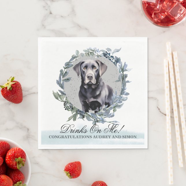 Drinks on Me! Black Lab Dog wedding pet Napkin (Insitu)