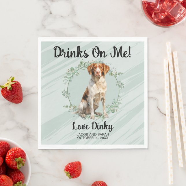 Drinks on Me! Brittany Spaniel Pet Wedding Napkin (Insitu)