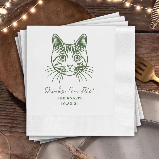 Drinks On Me Custom Cat Drawn Wedding Napkin (Creator Uploaded)