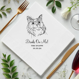 Drinks On Me Custom Cat Drawn Wedding Napkin