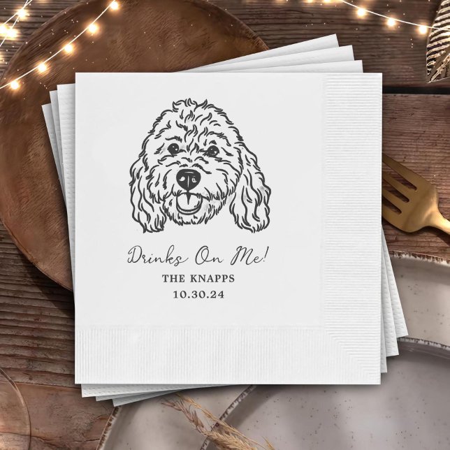 Drinks On Me Custom Dog Drawn Wedding Napkin (Creator Uploaded)