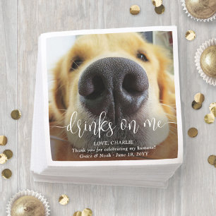 Drinks on Me Cute Funny Dog Photo Overlay Wedding Napkin