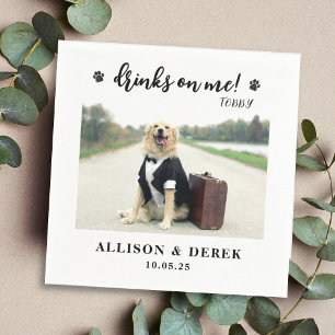 Drinks on Me Cute Pet Template Dog Photo Wedding Napkin