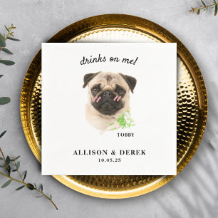 Drinks on Me Cute Template Cat Dog Photo Wedding Napkin