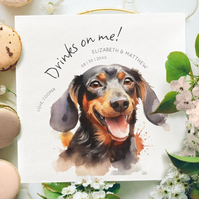 Drinks On Me Dachshund Watercolor Fun Dog Pet Napkin (Creator Uploaded)