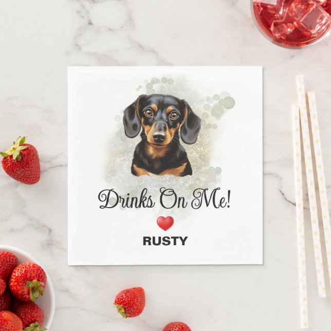 Drinks on Me Dachshund Wedding Napkin (Insitu)
