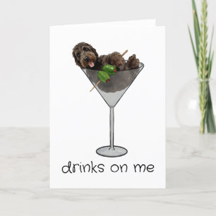 Drinks on Me Doodle Dog Dirty Martini Thank You Card