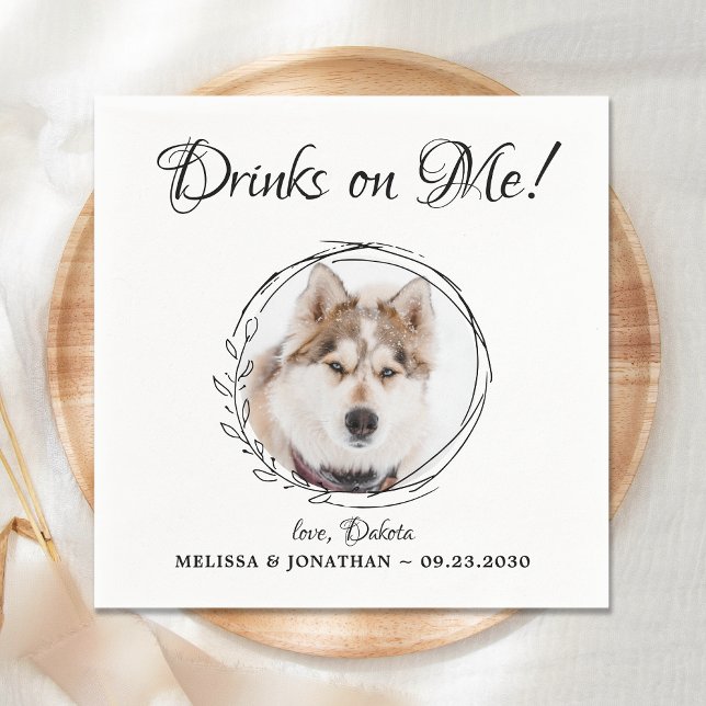 Drinks On Me Elegant Pet Photo Dog Wedding Napkin (Creator Uploaded)