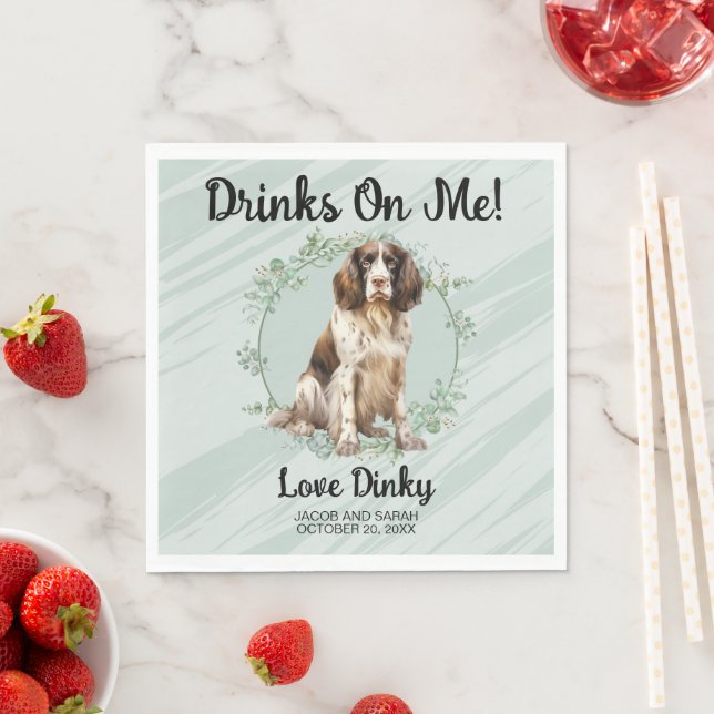 Drinks on Me! English Springer Spaniel Dog Wedding Napkin (Insitu)
