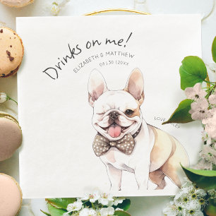 Drinks On Me French Bulldog Watercolor Fun Dog Napkin
