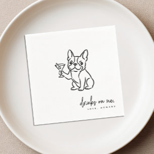 Drinks on Me French Bulldog Wedding Cocktail Napki Napkin