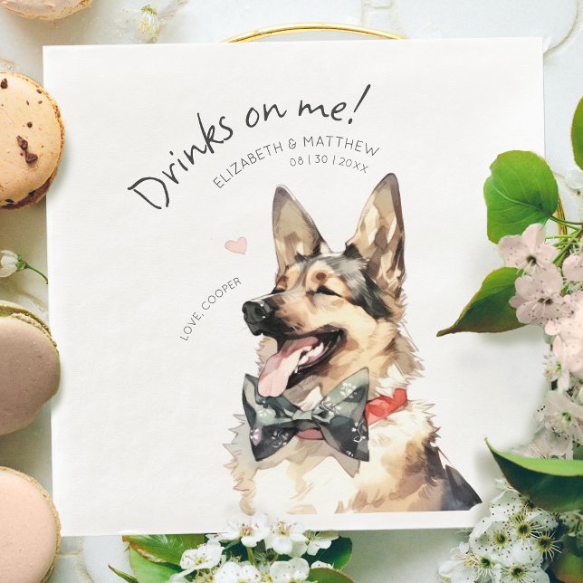 Drinks On Me German Sheperd Watercolor Fun Dog Napkin (Creator Uploaded)