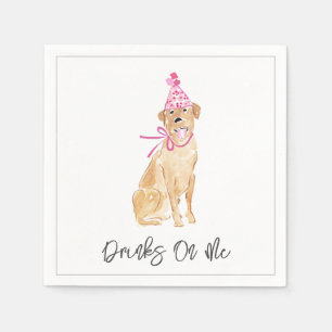 Drinks On Me Golden Labrador Dog Watercolor Hat Napkin