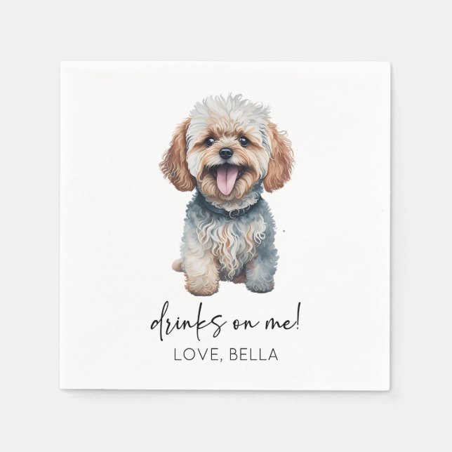 Drinks On Me! Maltipoo Dog Wedding Napkin (Front)
